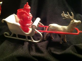 Vintage 1950s Hard Plastic Santa Reindeer Sleigh Candy Container Usa - Rare Sled
