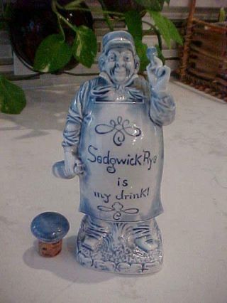 Antique Rare Schafer & Vater Sedgwick Rye Is My Drink Whiskey Blue White Bottle