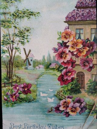 Birthday Antique Postcard Early 1900s Rare Flowers Spider Web Germany