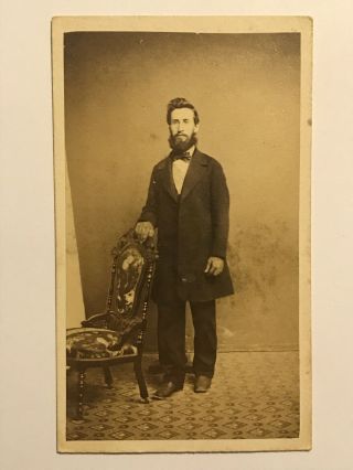 Rare Antique Civil War Era Bearded Man Standing With Chair Cdv Photo