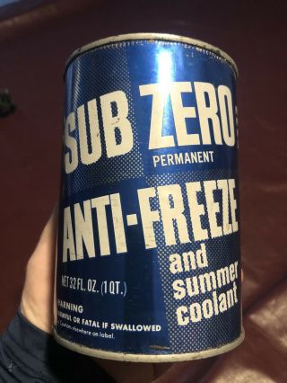 Rare Vintage Sub - Zero Antifreeze Can Anti - Freeze 1 Quart.  Tin Can Gas & Oil Can