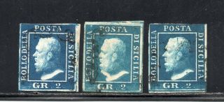 1859 Italy Sicily 2gr Rare Stamps Lot $1600.  00 Sa 8a,  8b,  8c Scarce