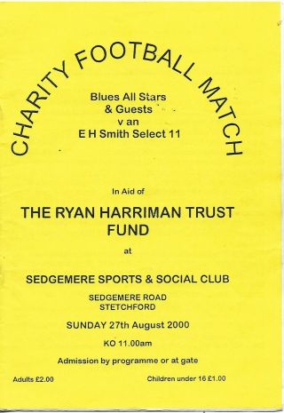 Birmingham City All Stars & Guests V E H Smith X1 27 Aug 2000 Friendly Rare Vgc