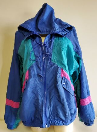 Rare Vintage 80s 90s Retro Nike Zip Up Windbreaker Jacket Blue Multicolor Sz M