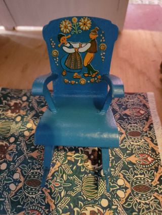 Very Rare Lundby Dollhouse Blue Rocking Chair