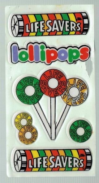 Rare Vintage Puffy Vinyl Stickers Sheet Lifesavers Lollipops Torn Sheet