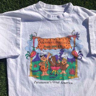 Rare Vtg 90s Flintstones Fred Barney Anderson Consulting Movie Promo T Shirt L