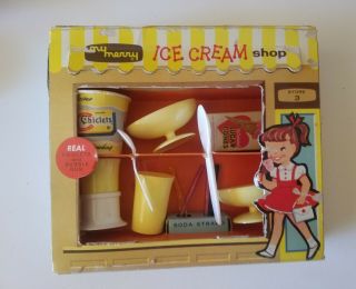 Rare Vintage 1959 My Merry Ice Cream Shop Miniature Play Set; Doll Accessories