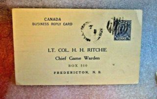 1931 Postmark Canada 1/2 Cent " Chief Game Warden " Business Reply Card Rare / Nb