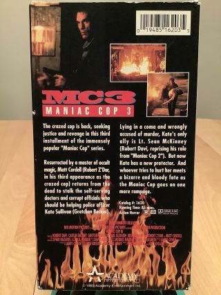 MC3 - Maniac Cop 3/Robert Davi/1993 Academy Entertainment RARE HI - FI HORROR VHS 2