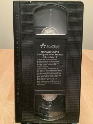 MC3 - Maniac Cop 3/Robert Davi/1993 Academy Entertainment RARE HI - FI HORROR VHS 3
