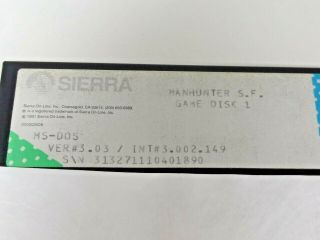 Manhunter S.  F.  MS - DOS 5 1/4  Floppy Disks Sierra (Disk Only) Vintage Rare 2
