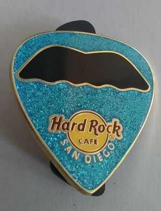 Hard Rock Cafe Hrc San Diego Mustache Blue Sparkle Guitar Pick Pin Rare /le