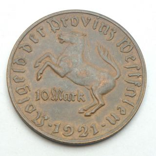 Germany Notgeld 10 Mark 1921 Horse Rare Brass Coin