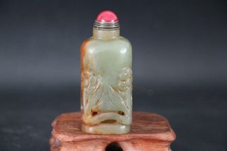 Rare Chinese Antique Jade Hand - Carved Hollow Flower Figurine Snuff Bottle Statue
