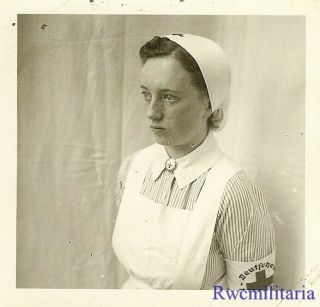 Rare Close Up Pic Young Female Deutsches Rotes Kreuz Nurse W/ Armband