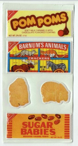 Rare Vintage Puffy Vinyl Stickers Sheet Pom Poms Animal Crackers Sugar Babies