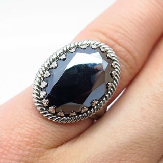 Rare Antique Art Deco 925 Sterling Silver Hematite Gem Handcrafted Ring Size 4