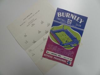 Burnley V Sheffield Wed.  | 1963/1964 | Div.  1 | 31 Aug 1963 | & Rare Team Sheet