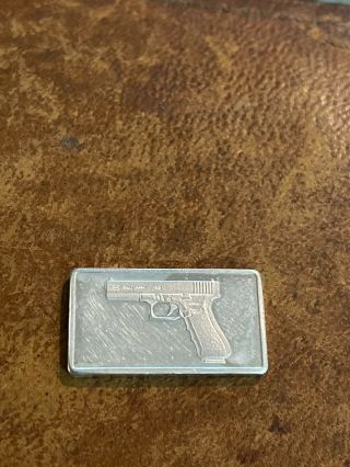 Vintage 2.  5 Gram Silver Bar Art Bar.  45 Hand Gun Ag Rare