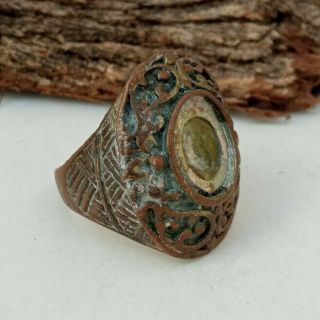 Rare Extremely Ancient Bronze Roman Ring Engraved Authentic Art Warrior Artifact
