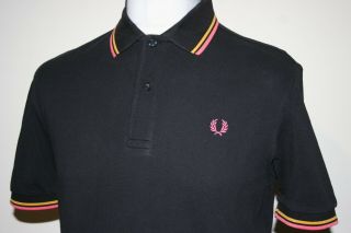 Fred Perry Twin Tipped Polo Shirt - M - Black/ochre Gold/coral - M1200 - Rare Top