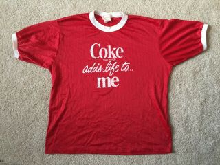 Vintage Coke Adds Life To Me Red Mesh Runners T - Shirt Size Large Coca - Cola Rare