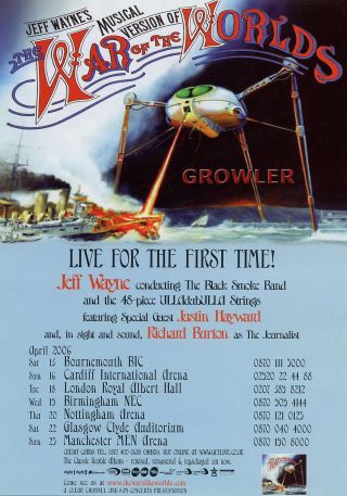Jeff Wayne - 2006 Tour Flyer - War Of The Worlds Live Rare Musical Concert Promo