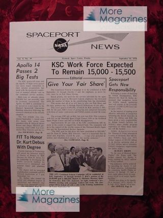 Rare Nasa Spaceport News Kennedy Space Center September 10,  1970 Apollo 14 Skyla