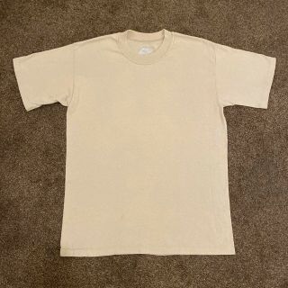 Vintage 80s 90s Single Stitch Blank T Shirt Army Beige Faded Thin Sz M Rare