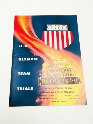 Rare Vintage 1960 Rome Us Olympic Team Trials Track And Field Program Booklet