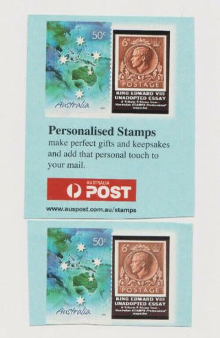Edward 8th.  2 50c Australian Personalised Stamps.  3 Covers.  See Photos.  Rare.