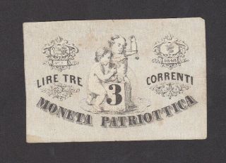 3 Lire Very Fine Banknote From Venice/italy 1848 Pick - S187 Rare