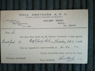 46/7 Hull Amateurs Vs Bradford Invitation To Play Postcard Very Rare Item