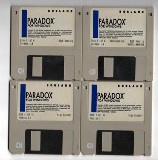 Paradox For Windows | Version 1.  0 | 3.  5 Floppies X 4 | Rare Find ✔️|