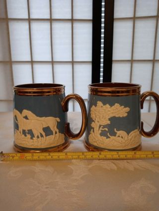 Rare Pair Vintage Gibsons Staffordshire England Horse And Hounds Tankards Mugs