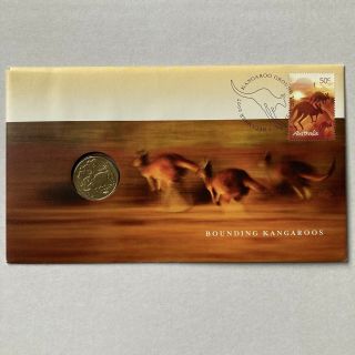 2007 Bounding Kangaroos Pnc With Rare Mob Of Roos $1 Coin