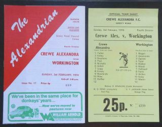 Crewe Alexandra V Workington - 1973/74 - Division 4,  Rare Sunday Teamsheet
