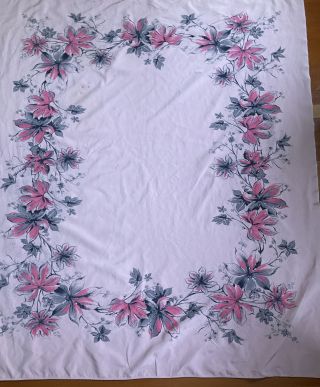 Vtg Mcm California Hand Prints Pink W/ Leaves Rayon Tablecloth Retro Rare W/ Tag