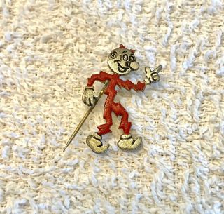 Vintage Mr.  Sparky Reddy Kilowatt Stick Pin Red Enamel & Running Flame Man Rare