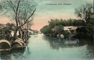Rare 1908 Quinsan China Creek Scene Hand Colored Postcard.