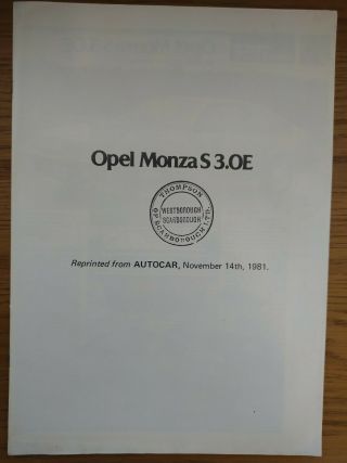 Opel Monza S 3.  0e Uk Sales Brochure,  Reprint From Auto Car 1981 Rare