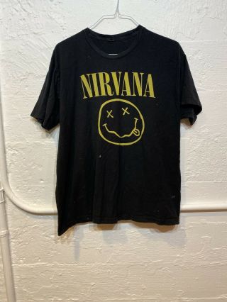 Vintage Style Nirvana Band T Shirt Size Mens Xxl 2014 Rare Black Grunge