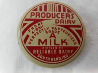 Vintage Producers Dairy South Bend Indiana Grade A Milk Cap 1930s/40s Usa Rare