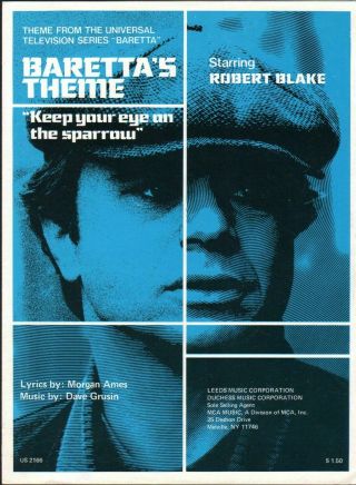 Robert Blake Baretta Theme Sheet Music Tv Show 1975 Sammy Davis Jr Rare Htf