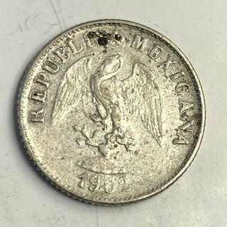 1902 Cn - Q Mexico Republic 10 Centavos Silver,  Km 404,  Rare 186k Mintage