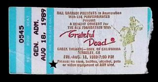Rare Grateful Dead 8/18/89 Berkeley Ca Greek Theatre Mail Order Ticket Stub