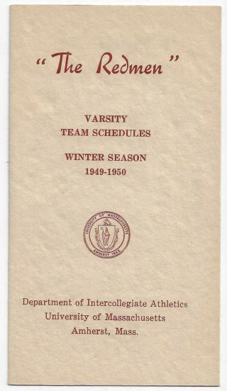 Very Rare 1949 - 50 University Of Massachussetts Basketball,  Hockey Schedule