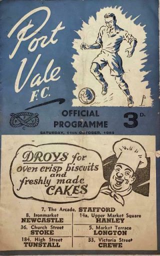 Vintage Rare Port Vale Vs Chesterfield Football Programme 11th October 1952