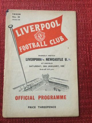 Rare Liverpool V Newcastle Utd “friendly” Programme,  24/1/1959